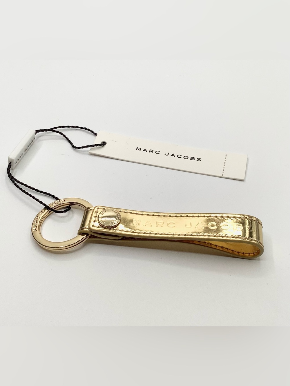 Marc Jacobs Metallic Gold Faux Leather Strap Key Ring - NWT